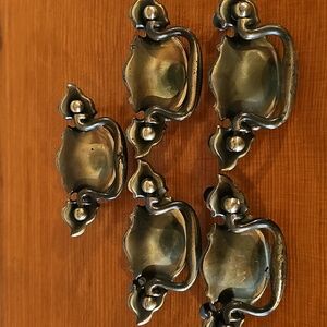 Set of 5 Vintage Brass Drawer Pulls Set